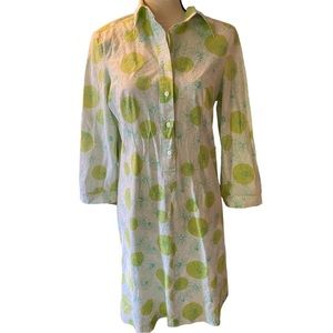 Womens WM Shirt Dress (8) Green and White 3/4” sleeve